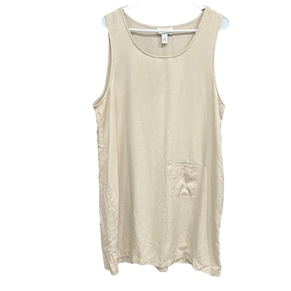 Talbots Tunic Dress L‎ Petite Beige Pocket Mini Tencel Vintage Business